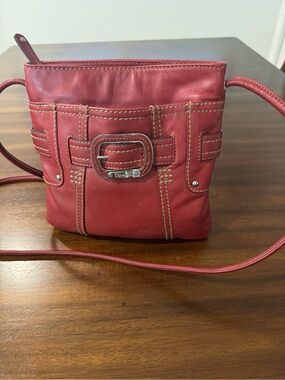 Tignanello Red Leather Crossbody with Buckle Front